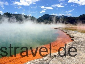 Neuseeland, Wai-O-Tapu: Der berühmte, wunderschön von der Natur eingefärbte Champagner-Pool