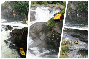 McLaren Falls: Wildwasser-Rafting und ein unglaublicher Start! Erst wird das Raft vom Felsen geschmissen, dann muss jeder Teilnehmer hinterher springen. Wie cool ist das denn!