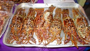 Belize, Caye Caulker: Lobster bereit für den Grill
